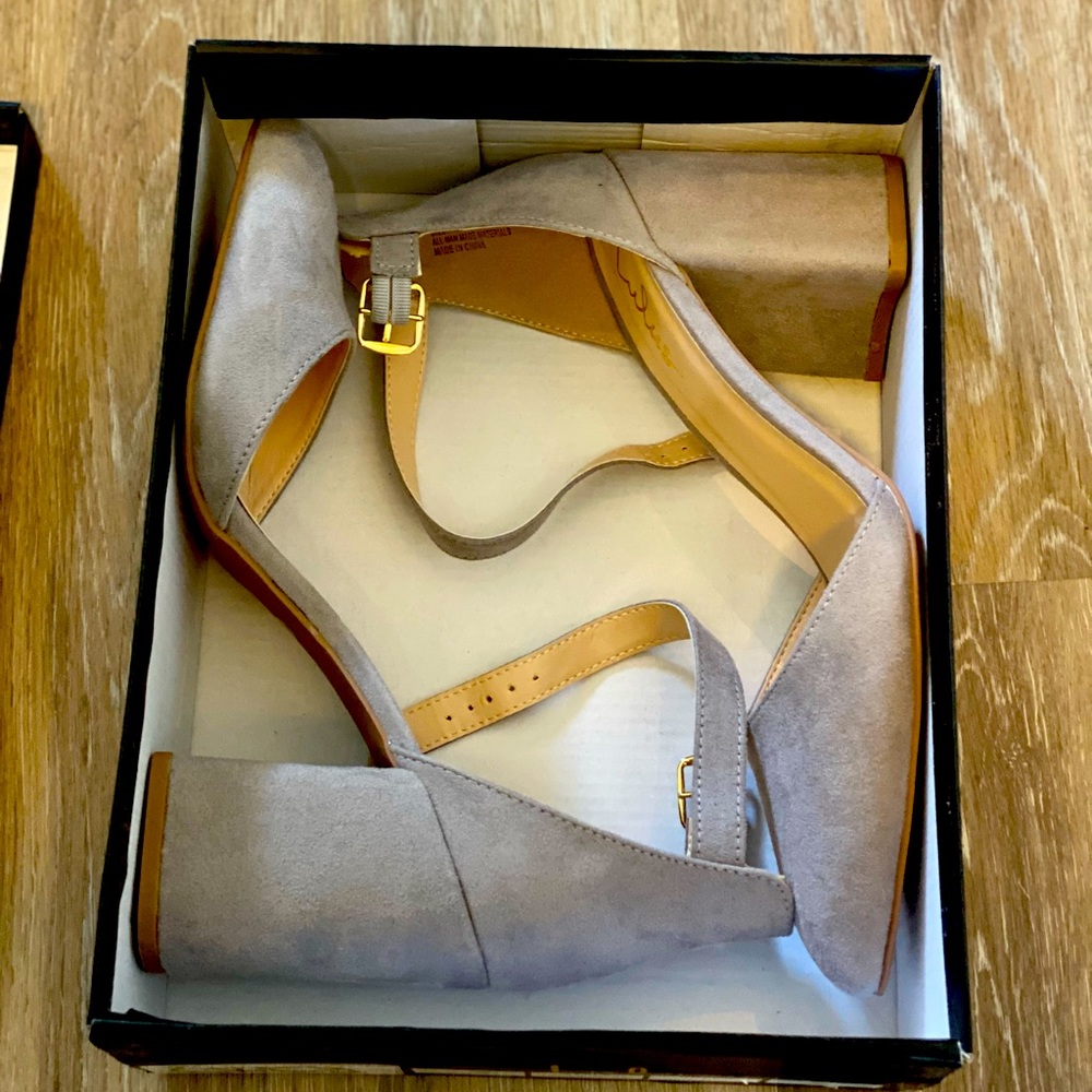 Lulus grey suede ankle strap heels. Size 9. NWT